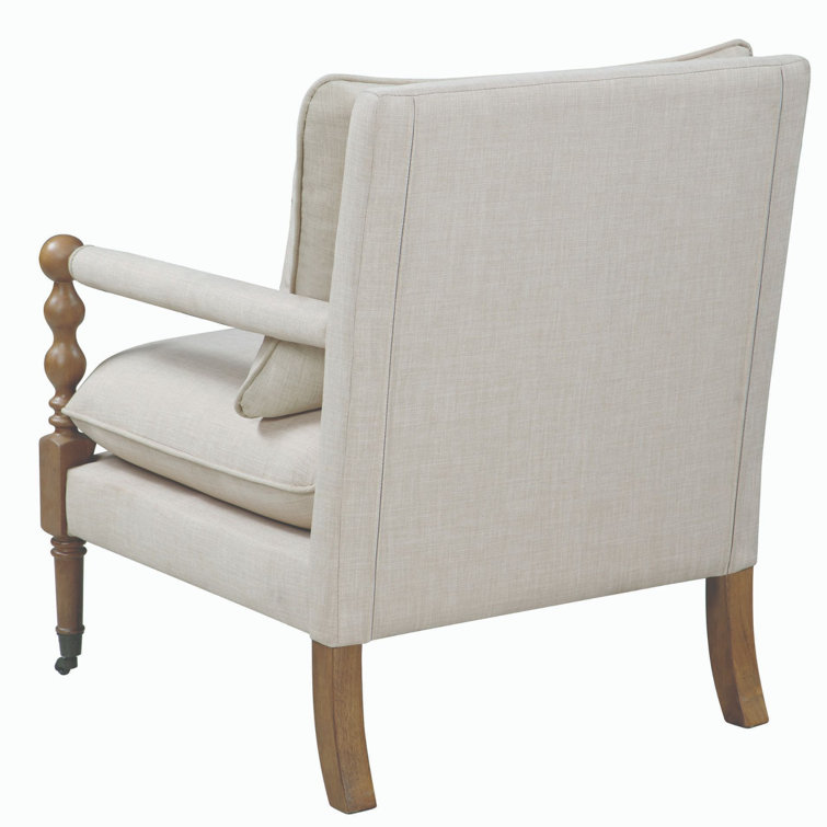 Beige Upholstered Wood Accent Chair with Turned Legs