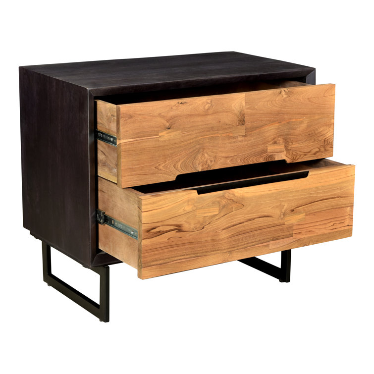 Vienna Light Brown and Black Teak 2-Drawer Nightstand
