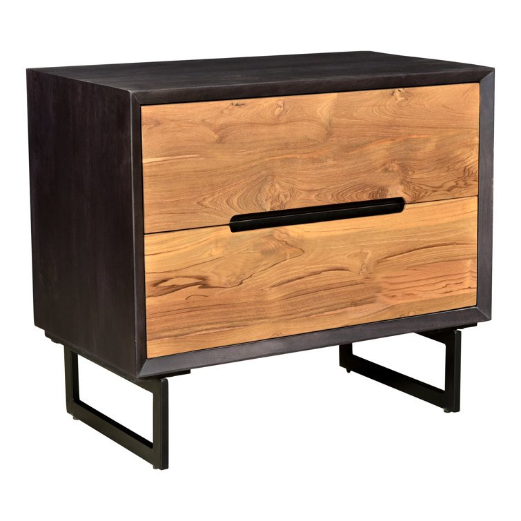 Vienna Light Brown and Black Teak 2-Drawer Nightstand