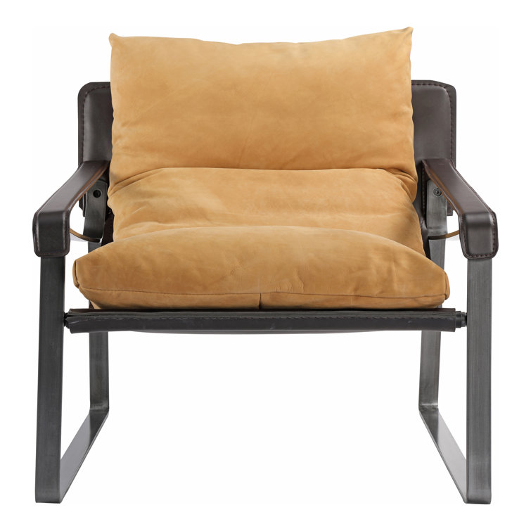 Tan Bonded Leather Accent Chair with Iron Frame