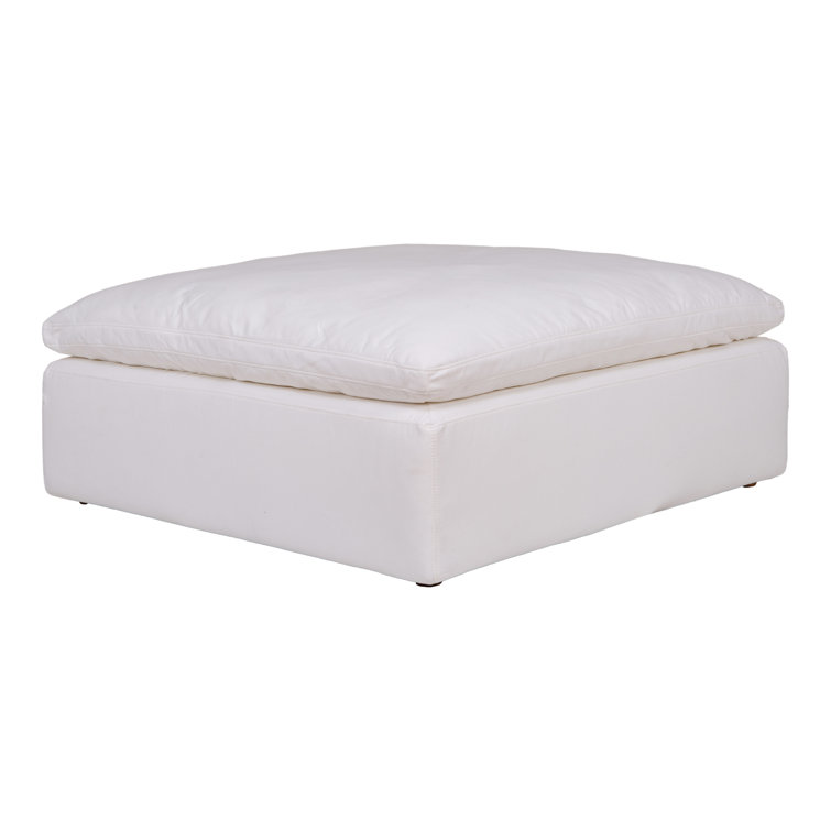 Cream White Velvet Performance Fabric Ottoman with Solid Wood Frame