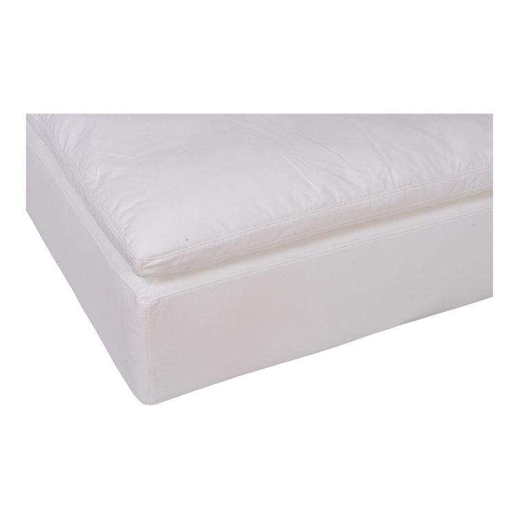 Cream White Velvet Performance Fabric Ottoman with Solid Wood Frame