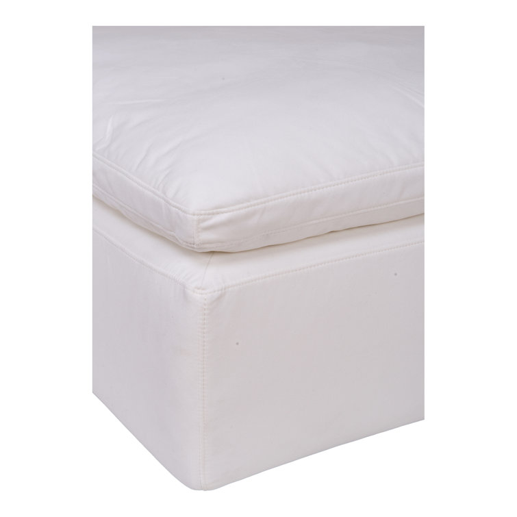 Cream White Velvet Performance Fabric Ottoman with Solid Wood Frame