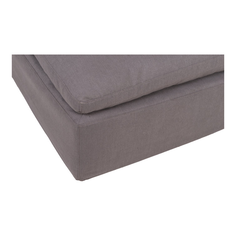 Light Gray Velvet Square Ottoman with Solid Wood Frame