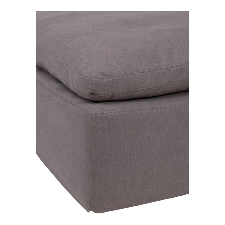 Light Gray Velvet Square Ottoman with Solid Wood Frame