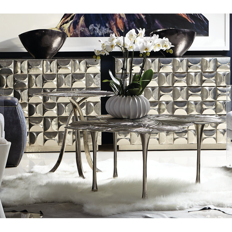 Modern Gingko Leaf Design Gold Metal Round End Table