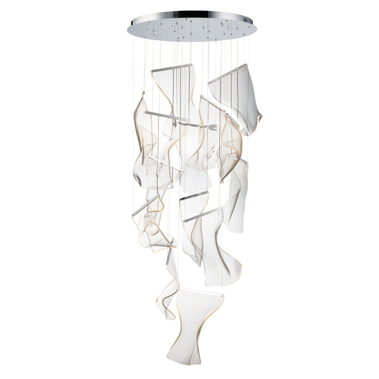 Rinkle Polished Chrome 14-Light LED Chandelier with Patterned Acrylic Glass