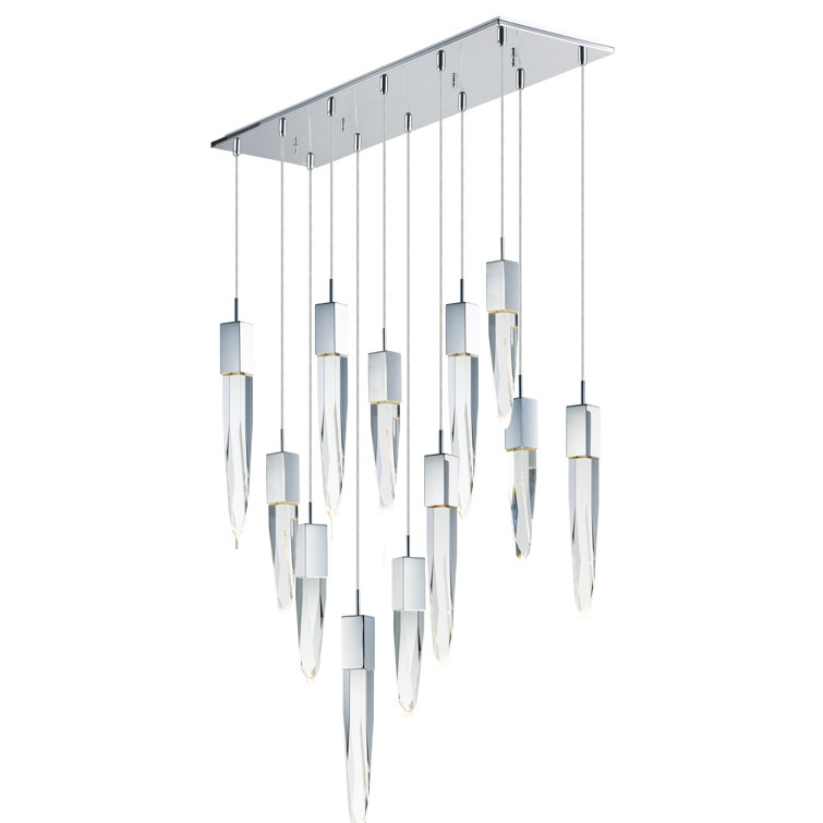 Polished Chrome 12-Light LED Crystal Cluster Pendant