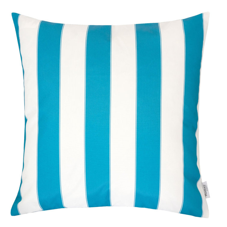 Aqua and White Cabana Stripe Outdoor Throw Pillow Set