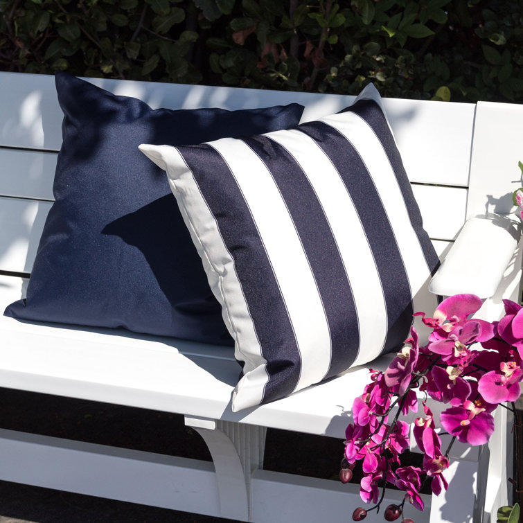 Aqua and White Striped Polyester Square Throw Pillows, Set of 2