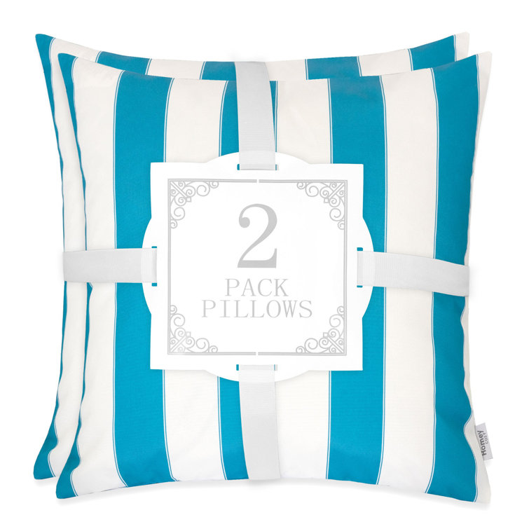 Aqua and White Cabana Stripe Outdoor Throw Pillow Set