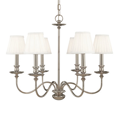 Aged Brass 6-Light Candle Chandelier with Pleated Shades
