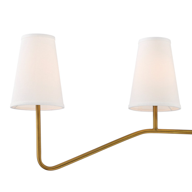 Natural Brass 4-Light Linear Chandelier with White Fabric Shades