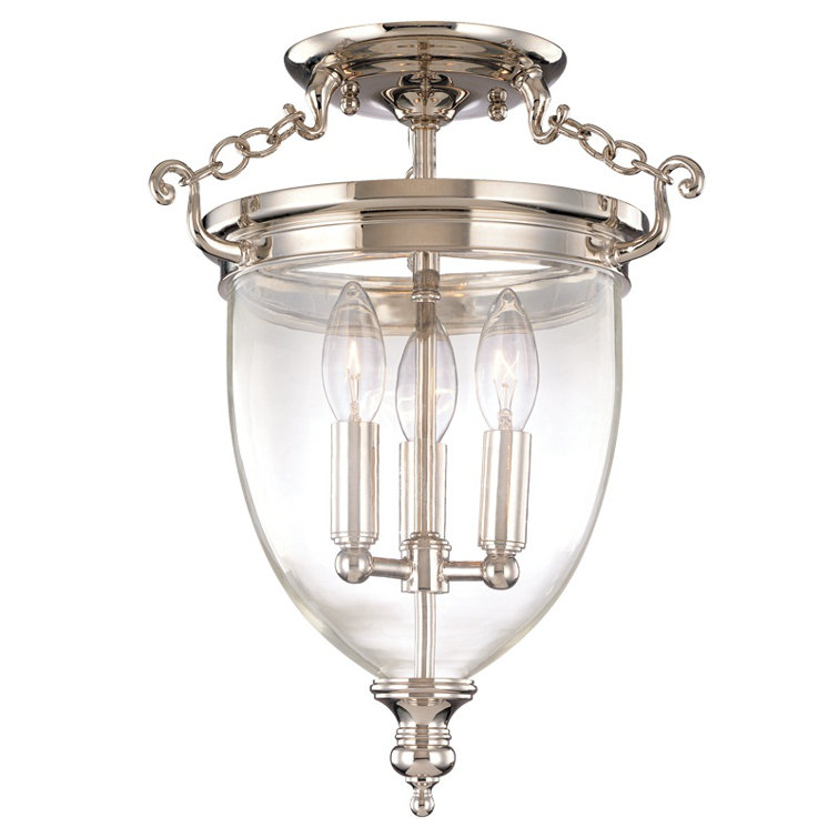Regency Elegance 11" 3-Light Polished Nickel & Glass Jar Semi-Flush Mount