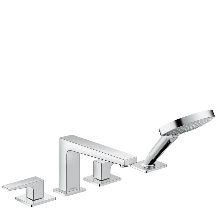 Elegant Black and Chrome 4-Hole Deck Mounted Tub Faucet with Handshower