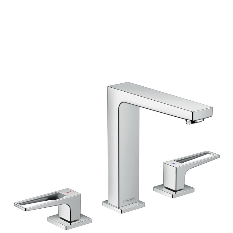 Modern Metropol Brushed Nickel Widespread Bathroom Faucet with Drain