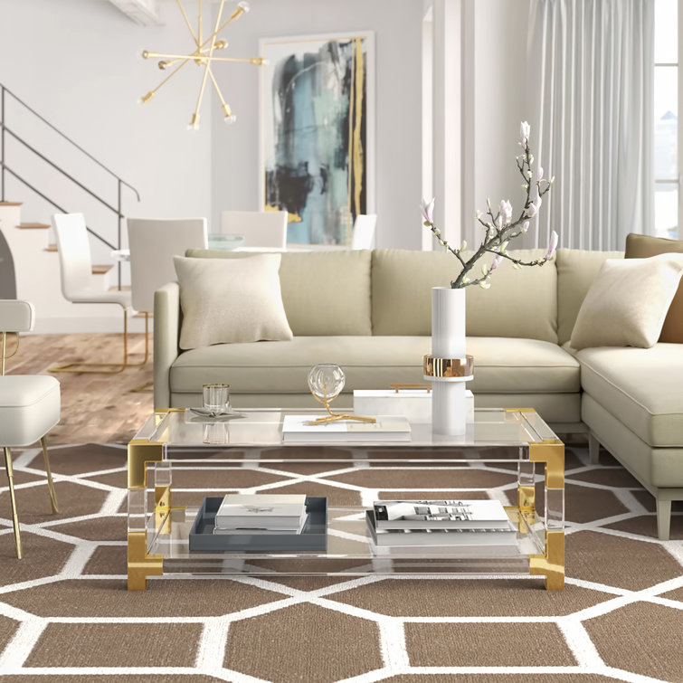 Jacques Grand Rectangular Cocktail Table with Brass Accents