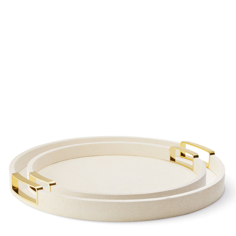 Dove Shagreen Round Tray with Brass Handles