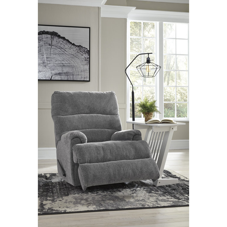 Gray Plush Textured Rocker Recliner with Padded Arms