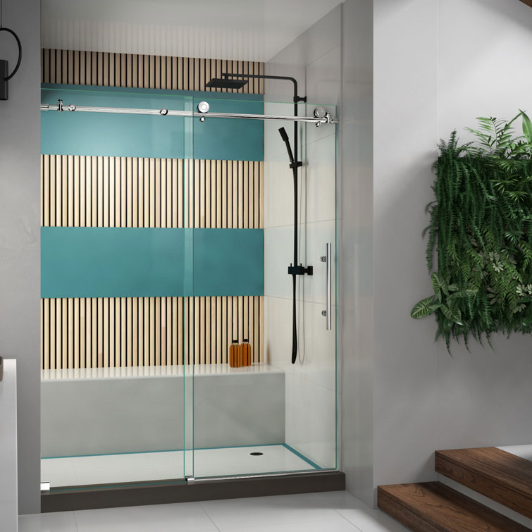 Enigma-X Frameless Sliding Shower Door with Polished Stainless Steel