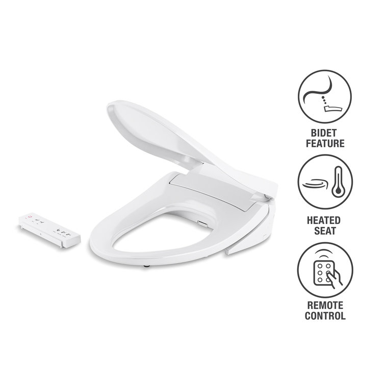 Sleek White Modern Elongated Bidet Toilet Seat with LED Nightlight