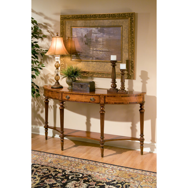 Latham 62'' Brown Wood Demilune Console Table with Storage
