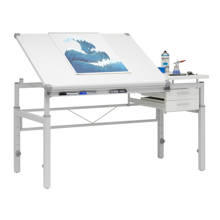 CraftMaster Adjustable Wood Drafting Table with Dual Top and Storage Drawers
