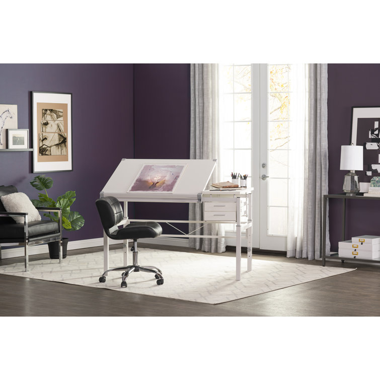 CraftMaster Adjustable Wood Drafting Table with Dual Top and Storage Drawers
