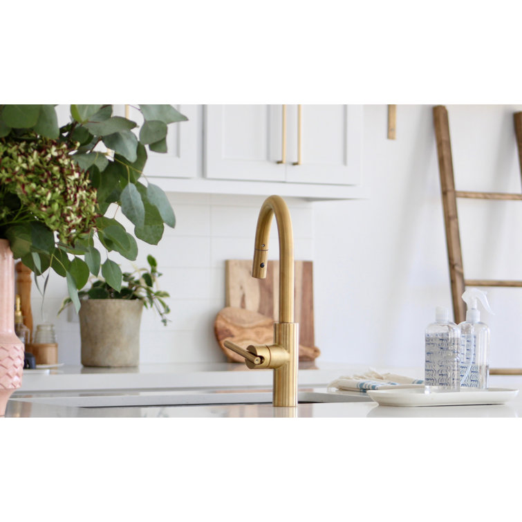 Polished Brass Single Handle Pull-Down Kitchen Faucet