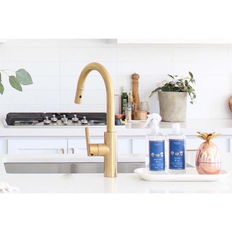 Polished Brass Single Handle Pull-Down Kitchen Faucet