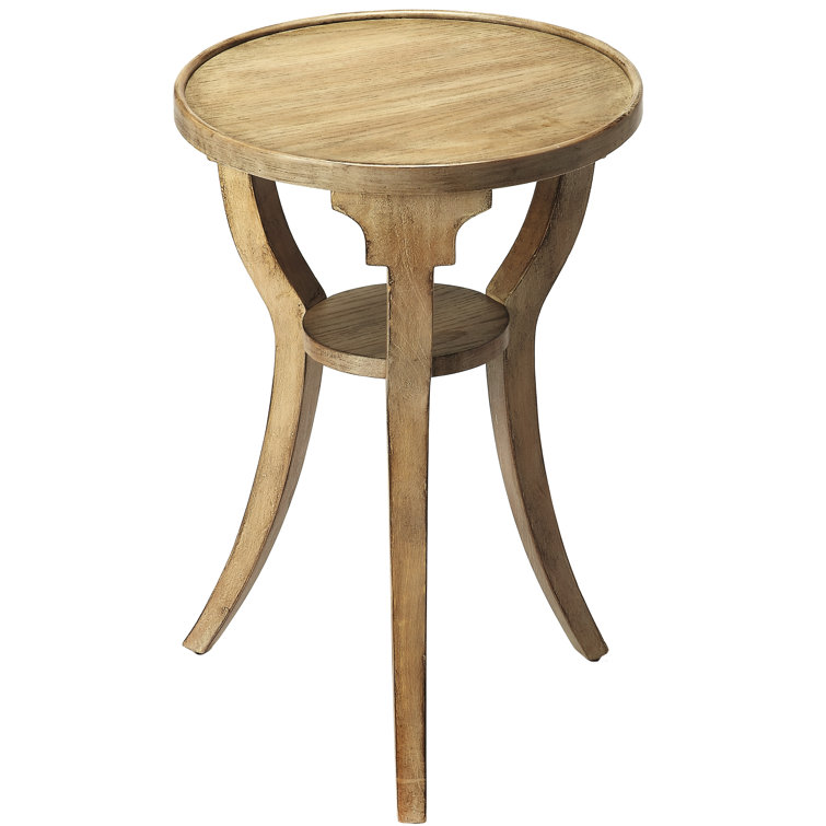 Rustic Gray Round Wood End Table with Shelf