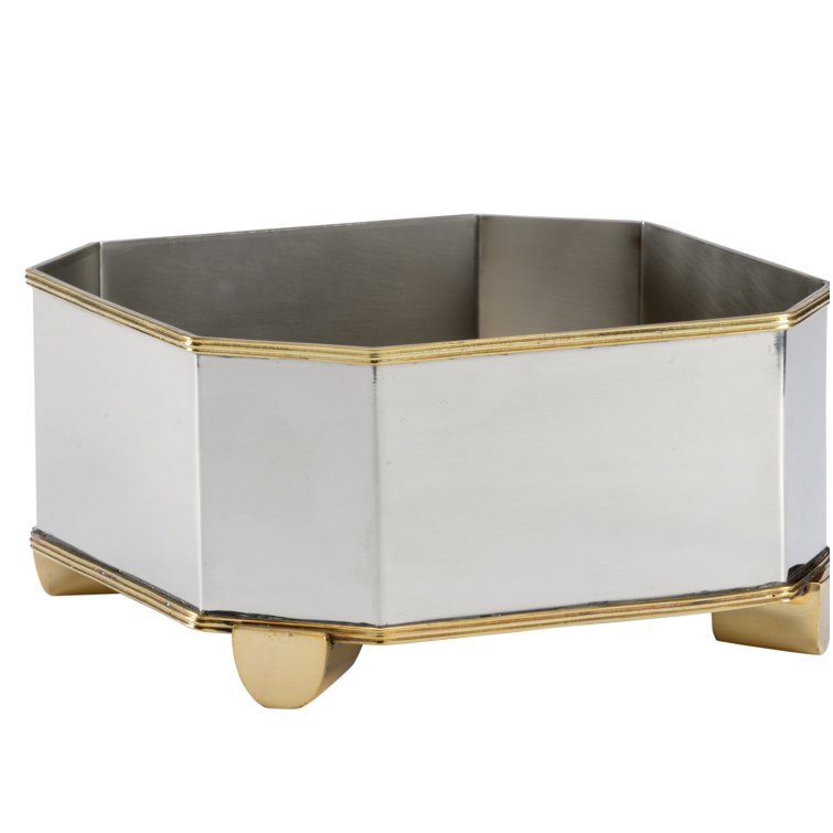 Kensington Polished Nickel and Brass Metal Planter