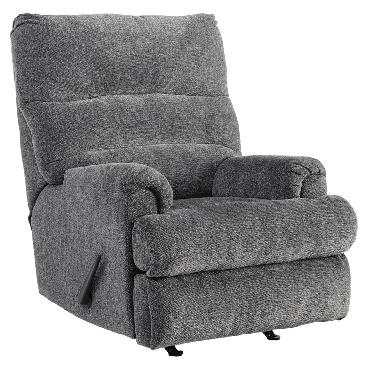Gray Plush Textured Rocker Recliner with Padded Arms