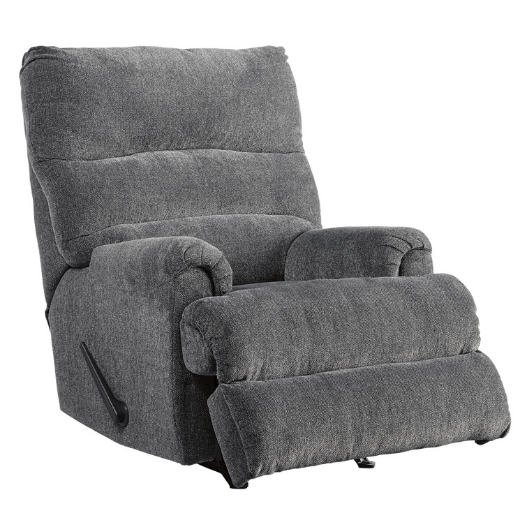 Gray Plush Textured Rocker Recliner with Padded Arms