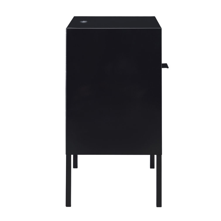 Gemma Black Metal Nightstand with USB Port and Open Shelf