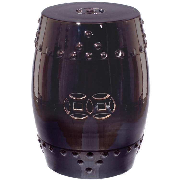 Emissary Black Ceramic Round Outdoor End Table Garden Stool