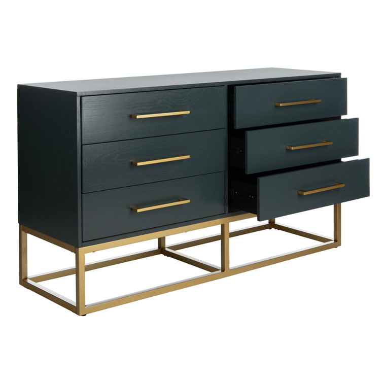 Estelle Transitional Teal 6-Drawer Dresser with Brass Accents