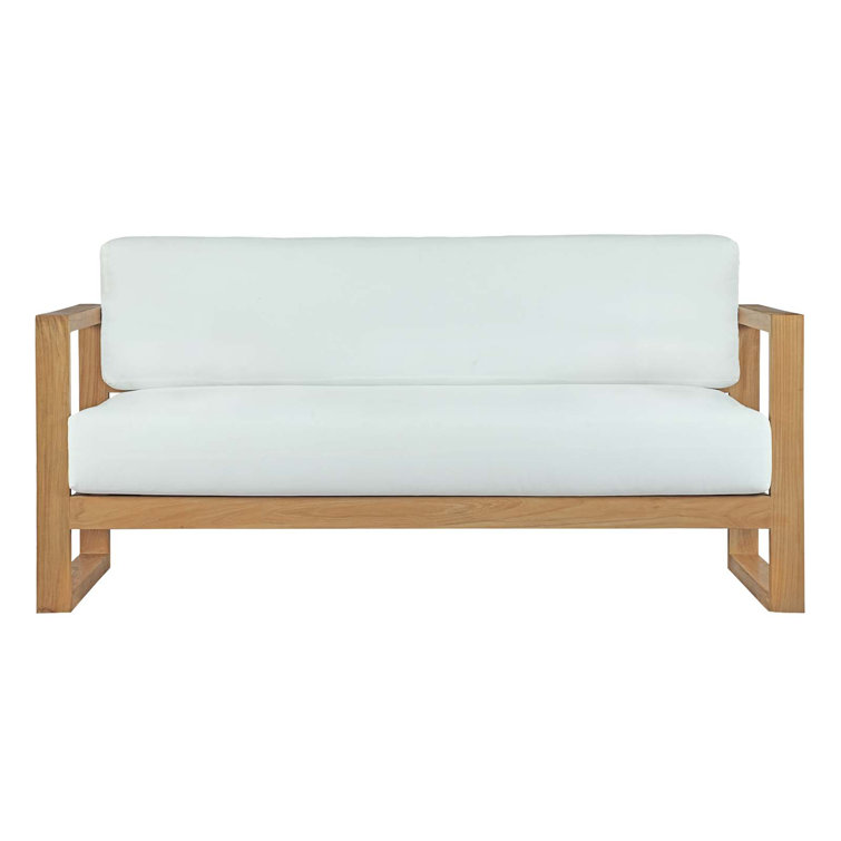 Upland Teak Wood 63.5'' Natural White Outdoor Patio Sofa