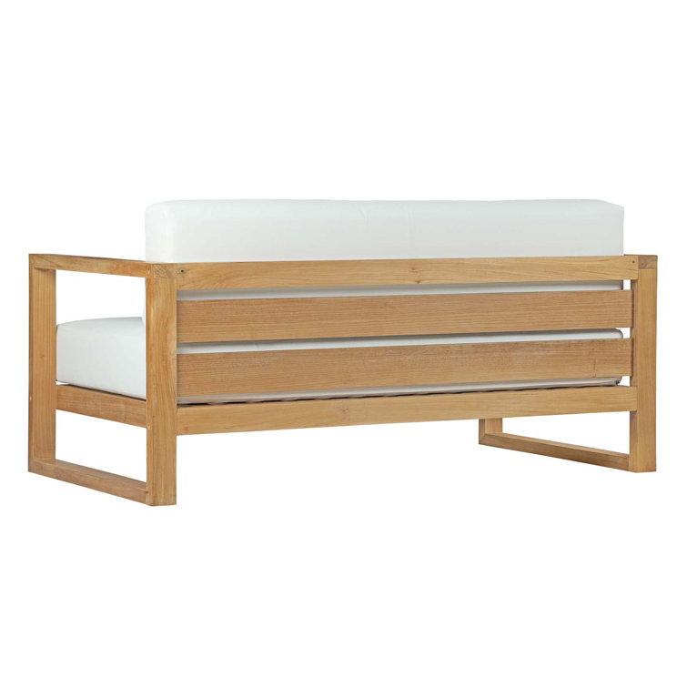 Upland Teak Wood 63.5'' Natural White Outdoor Patio Sofa