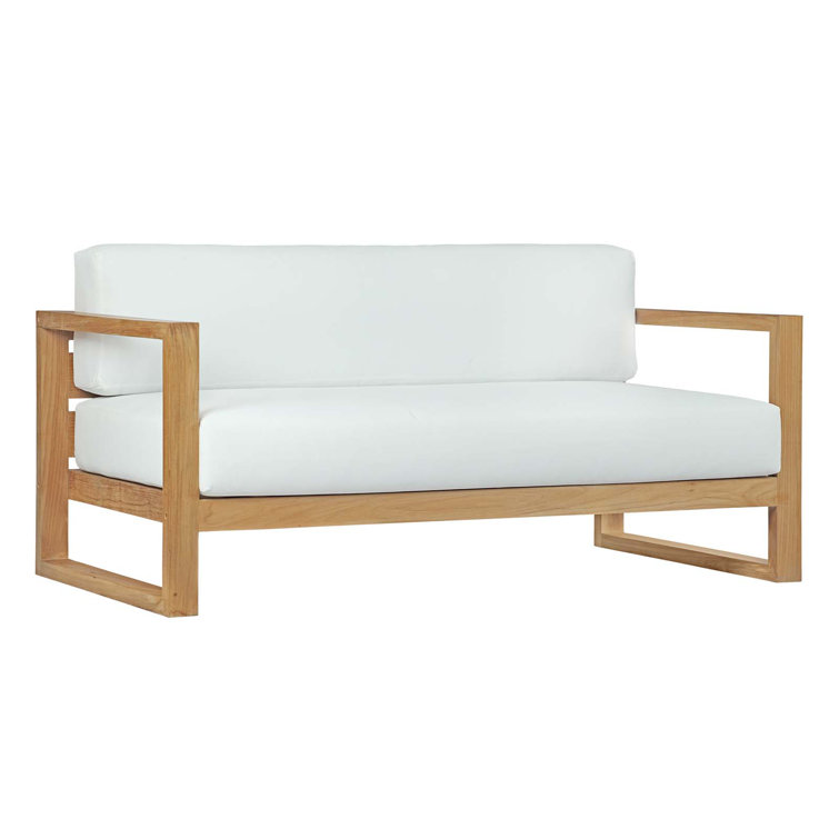 Upland Teak Wood 63.5'' Natural White Outdoor Patio Sofa