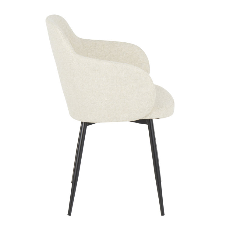 Cream Upholstered Armchair with Black Metal Legs, Set of 2