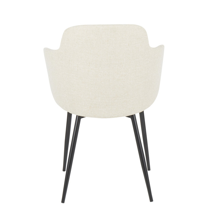 Cream Upholstered Armchair with Black Metal Legs, Set of 2