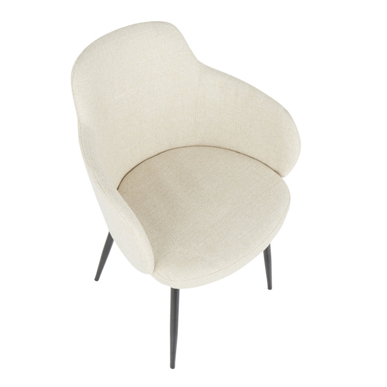 Cream Upholstered Armchair with Black Metal Legs, Set of 2