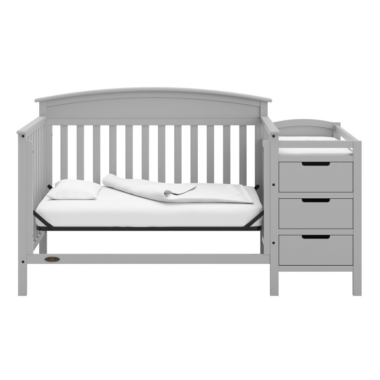 Pebble Gray Pine Convertible Crib and Changer with Storage