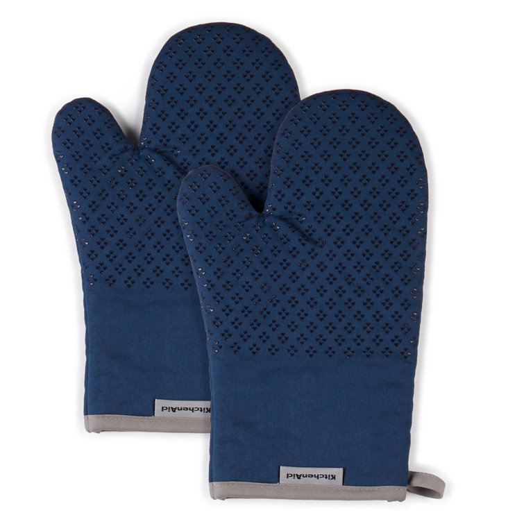 Blue Willow Silicone Print Heat Resistant Oven Mitts, 2 Piece Set
