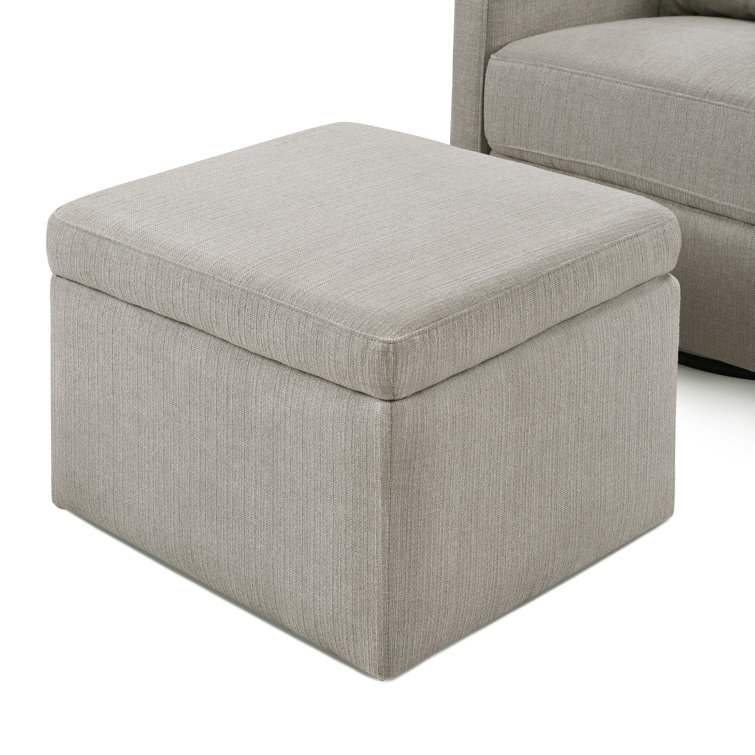 Gray Linen Swivel Glider with Storage Ottoman