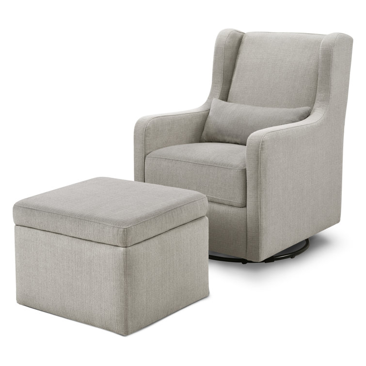 Gray Linen Swivel Glider with Storage Ottoman