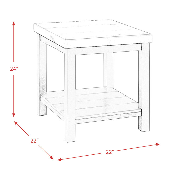 Square Black Acacia Wood End Table with White Marble Top