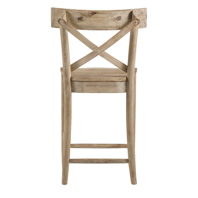 Beige Solid Wood Cross Back Counter Stool