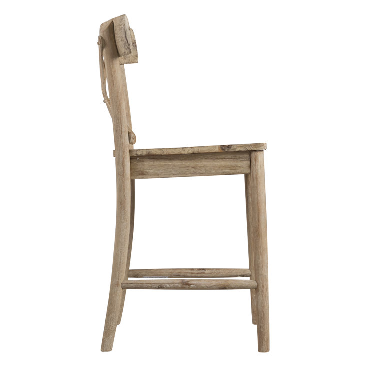 Beige Solid Wood Cross Back Counter Stool